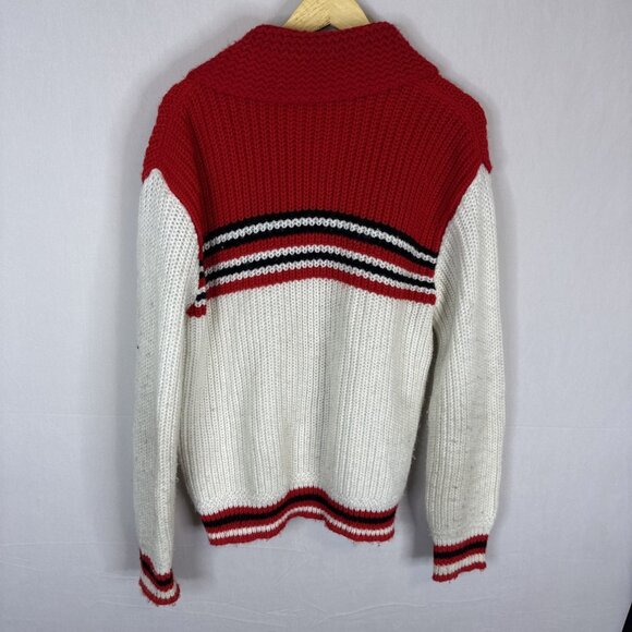 Vintage Kurl King Men M Canada Curling Sweater Red White Shawl Zip Cardigan - Picture 5 of 7